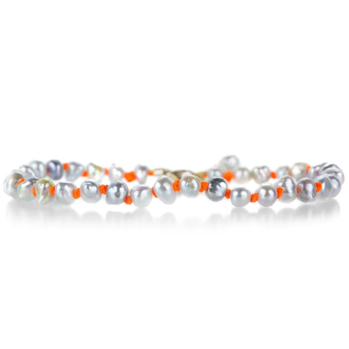Keshi Akoya Pearl Bracelet on Orange Cord Lene Vibe Bracelets