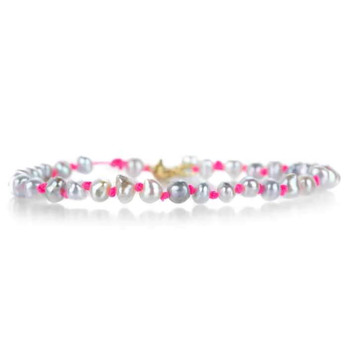 Keshi Akoya Pearl Bracelet on Pink Cord Lene Vibe Bracelets