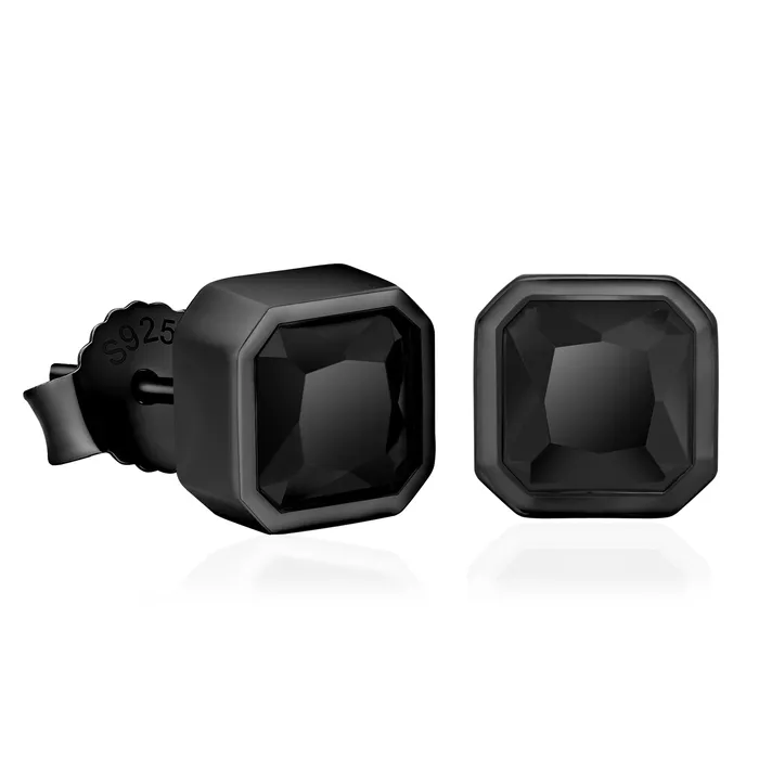 KRKC Earrings 925 Sterling Silver Black Square Stud Earrings