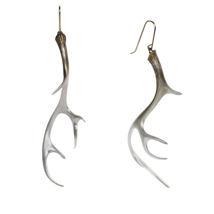 Large Silver Antler Drop Earrings Gabriella Kiss Earrings