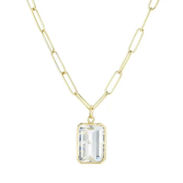 Maria Beaulieu Necklaces Emerald Cut Rutilated Topaz Pendant Pendant Only