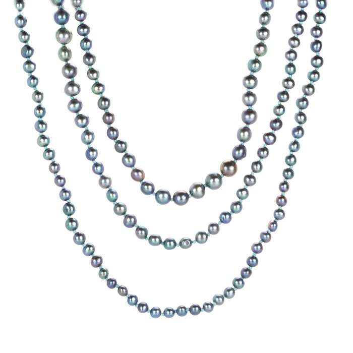 Maria Beaulieu Necklaces Metallic Blue Black Freshwater Pearl Necklace