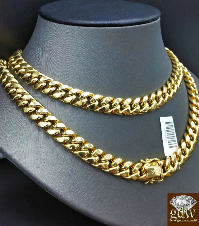 Mens 10k Yellow Gold Miami Cuban 10MM Box Clasp 26 Inch Chain Thick GlobalWatches10 Necklaces