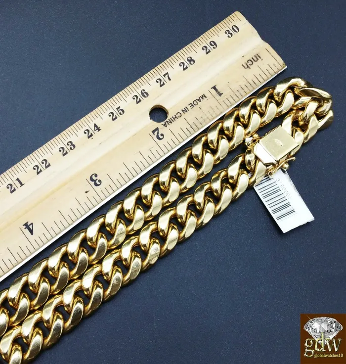 Mens 10k Yellow Gold Miami Cuban 10MM Box Clasp 26 Inch Chain Thick GlobalWatches10 Necklaces