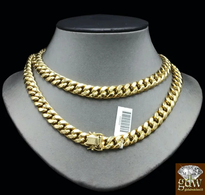 Mens 10k Yellow Gold Miami Cuban 10MM Box Clasp 26 Inch Chain Thick GlobalWatches10 Necklaces