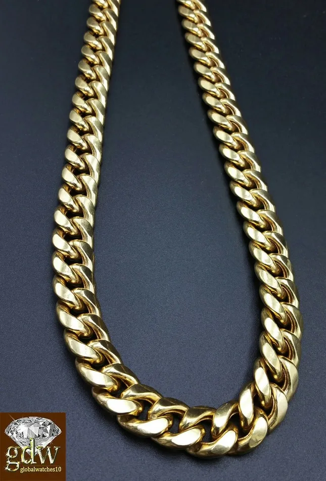 Mens 10k Yellow Gold Miami Cuban 10MM Box Clasp 26 Inch Chain Thick GlobalWatches10 Necklaces