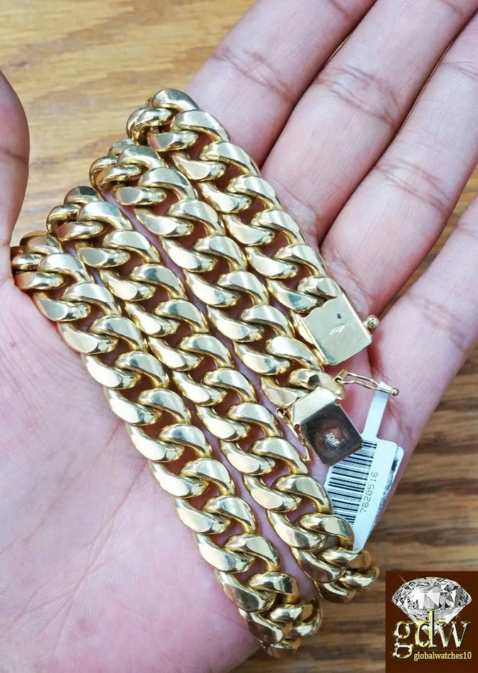 Mens 10k Yellow Gold Miami Cuban 10MM Box Clasp 26 Inch Chain Thick GlobalWatches10 Necklaces