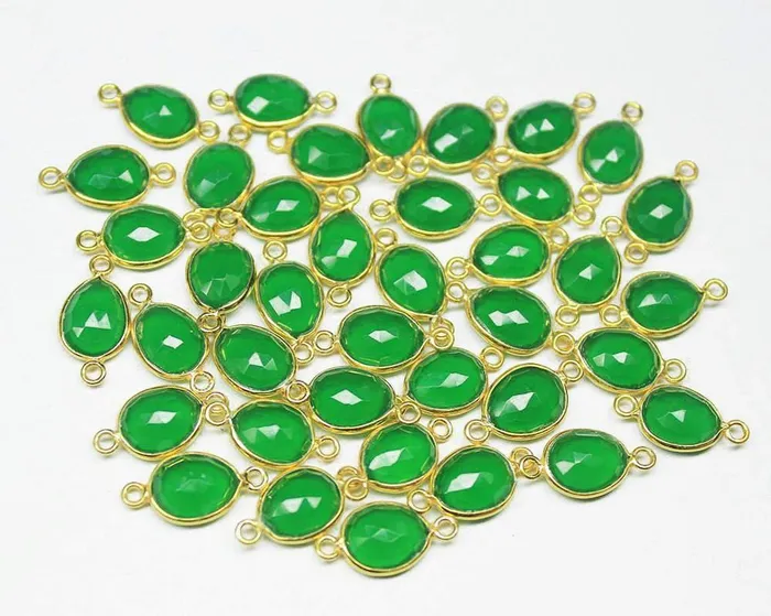 Natural Green Onyx Gold Vermeil Silver Bezel Connector Station 5pcs 17mm Beads Supplies USA Earrings Natural Green Onyx Gold Vermeil Silver Bezel Connector Station 5pcs 17mm Beads Supplies USA Earrings
