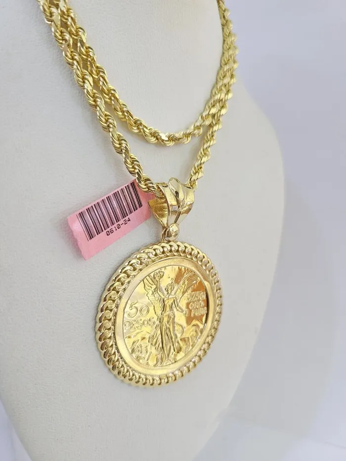 Necklaces 14k Solid Rope Chain Centanario Charm Set 4mm 1826 Inch Necklace Yellow Gold Gold and Diamond