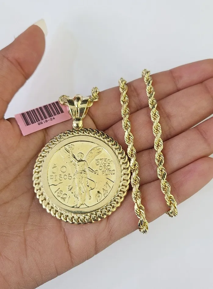 Necklaces 14k Solid Rope Chain Centanario Charm Set 4mm 1826 Inch Necklace Yellow Gold Gold and Diamond