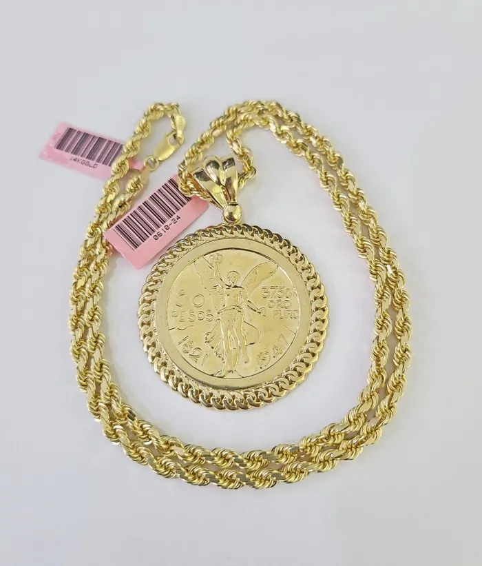 Necklaces 14k Solid Rope Chain Centanario Charm Set 4mm 1826 Inch Necklace Yellow Gold Gold and Diamond