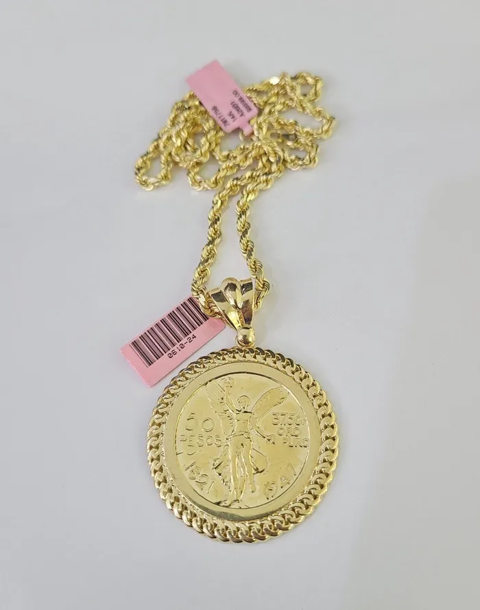 Necklaces 14k Solid Rope Chain Centanario Charm Set 4mm 1826 Inch Necklace Yellow Gold Gold and Diamond