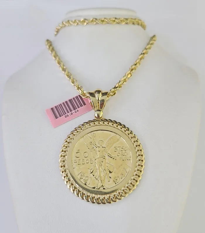Necklaces 14k Solid Rope Chain Centanario Charm Set 4mm 1826 Inch Necklace Yellow Gold Gold and Diamond