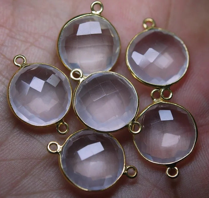 Necklaces 925 Silver Vermeil Rose Quartz Faceted Pendant Connector 24K Gold Plated 6 Piece Of 23mm Beads Supplies USA Necklaces 925 Silver Vermeil Rose Quartz Faceted Pendant Connector 24K Gold Plated 6 Piece Of 23mm Beads Supplies USA