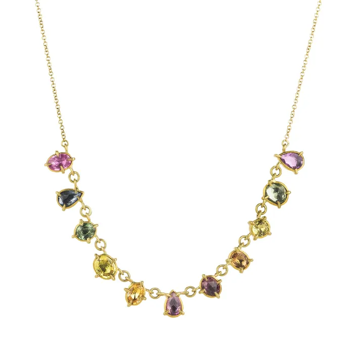 Necklaces Annie Fensterstock Multicolored Sapphire Pendant Necklace