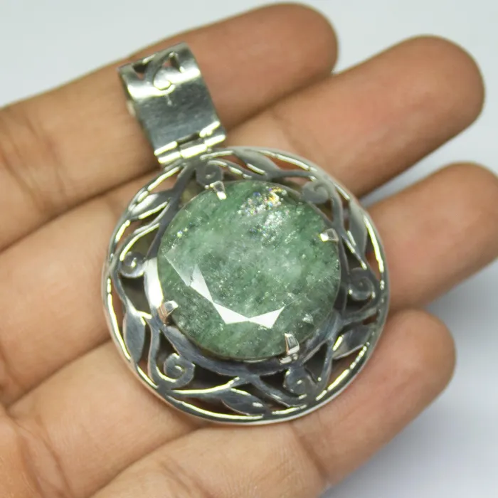 Necklaces Beads Supplies USA 15g Totally Handmade Natural Green Emerald Round Shape 925 Sterling Silver Pendant Necklaces Beads Supplies USA 15g Totally Handmade Natural Green Emerald Round Shape 925 Sterling Silver Pendant