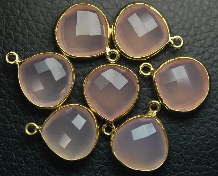 Necklaces Beads Supplies USA 925 Sterling Vermeil Silver Rose Chalcedony Faceted Heart Shape Pendant 4 Piece Of 19mm Necklaces Beads Supplies USA 925 Sterling Vermeil Silver Rose Chalcedony Faceted Heart Shape Pendant 4 Piece Of 19mm