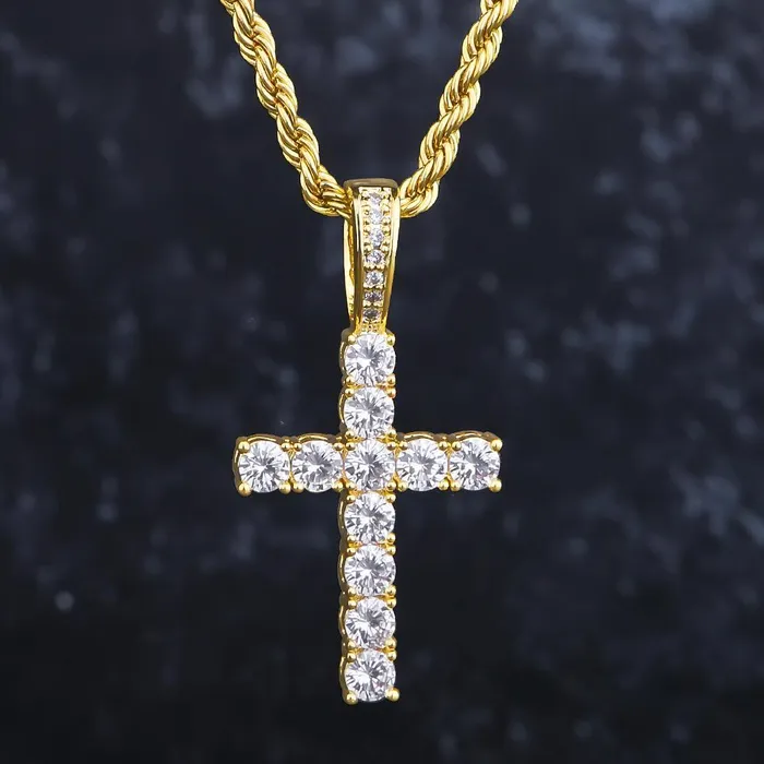 Necklaces Bling Proud Iced Out Cross Pendant 14K Gold Plated
