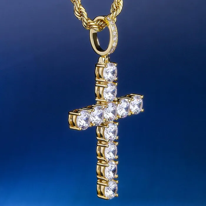Necklaces Bling Proud Iced Out Cross Pendant 14K Gold Plated