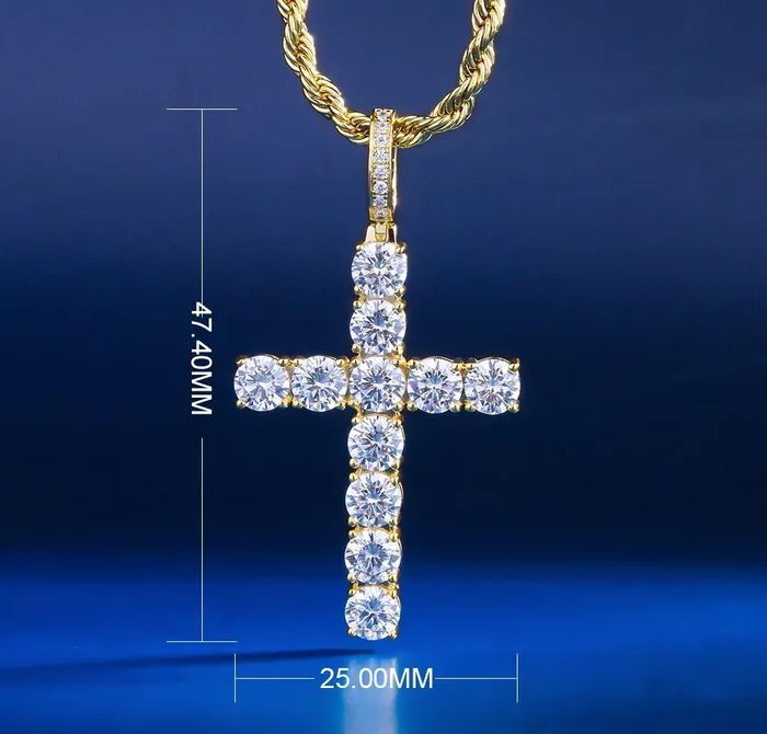Necklaces Bling Proud Iced Out Cross Pendant 14K Gold Plated
