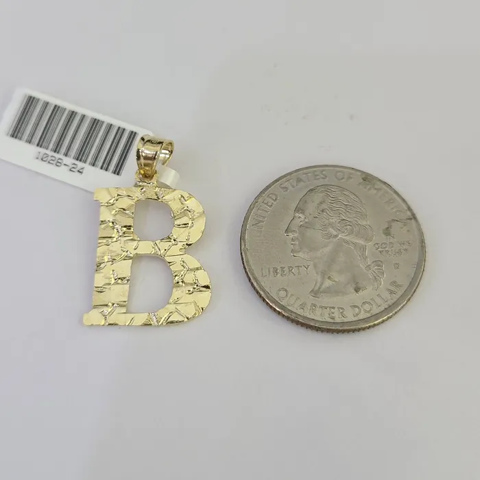 Necklaces Gold and Diamond 10k Gold Initial B Charm Rope Chain 1626 25mm SET Necklace Alphabet Pendant