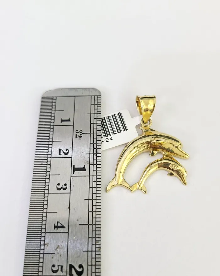 Necklaces Gold and Diamond 10k Solid Rope Chain 2mm Dolphin Pendant Charm Necklace SET 1822 Ladies Yellow
