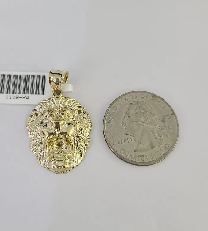 Necklaces Gold and Diamond 10k Solid Rope Chain 3mm Lion Head Pendant Charm Necklace SET 1826 in