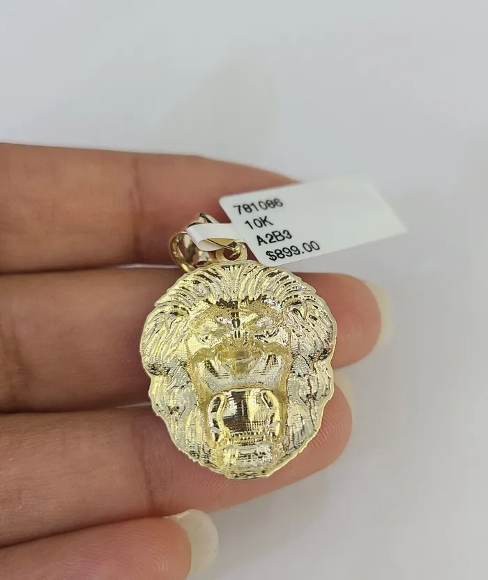 Necklaces Gold and Diamond 10k Solid Rope Chain 3mm Lion Head Pendant Charm Necklace SET 1826 in