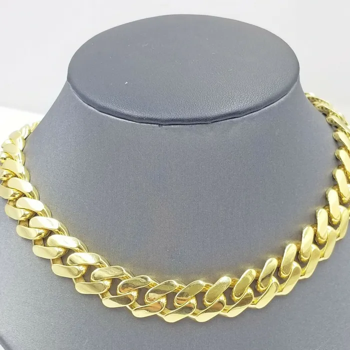 Necklaces Gold and Diamond 10K Yellow Gold 14mm Royal Monaco Miami Link Chain Necklace 24 Inch Men Real Necklaces Gold and Diamond 10K Yellow Gold 14mm Royal Monaco Miami Link Chain Necklace 24 Inch Men Real
