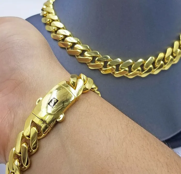 Necklaces Gold and Diamond 10K Yellow Gold 14mm Royal Monaco Miami Link Chain Necklace 24 Inch Men Real Necklaces Gold and Diamond 10K Yellow Gold 14mm Royal Monaco Miami Link Chain Necklace 24 Inch Men Real