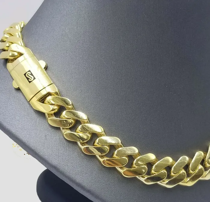 Necklaces Gold and Diamond 10K Yellow Gold 14mm Royal Monaco Miami Link Chain Necklace 24 Inch Men Real Necklaces Gold and Diamond 10K Yellow Gold 14mm Royal Monaco Miami Link Chain Necklace 24 Inch Men Real