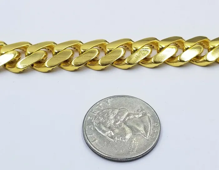 Necklaces Gold and Diamond 10K Yellow Gold 14mm Royal Monaco Miami Link Chain Necklace 24 Inch Men Real Necklaces Gold and Diamond 10K Yellow Gold 14mm Royal Monaco Miami Link Chain Necklace 24 Inch Men Real