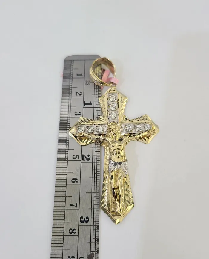 Necklaces Gold and Diamond 14k Gold Chain Jesus Cross Charm Solid Cuban Curb 5mm 2028 Inch SET Necklace