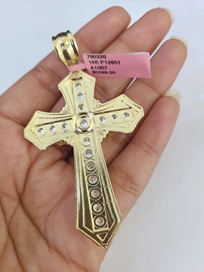 Necklaces Gold and Diamond 14k Gold Chain Jesus Cross Charm Solid Cuban Curb 5mm 2028 Inch SET Necklace
