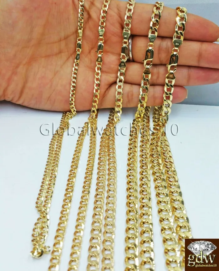 Necklaces Gold and Diamond Real 14k Yellow Gold Men Cuban Link Chain Necklace 2mm 3mm 4mm 5mm 6mm