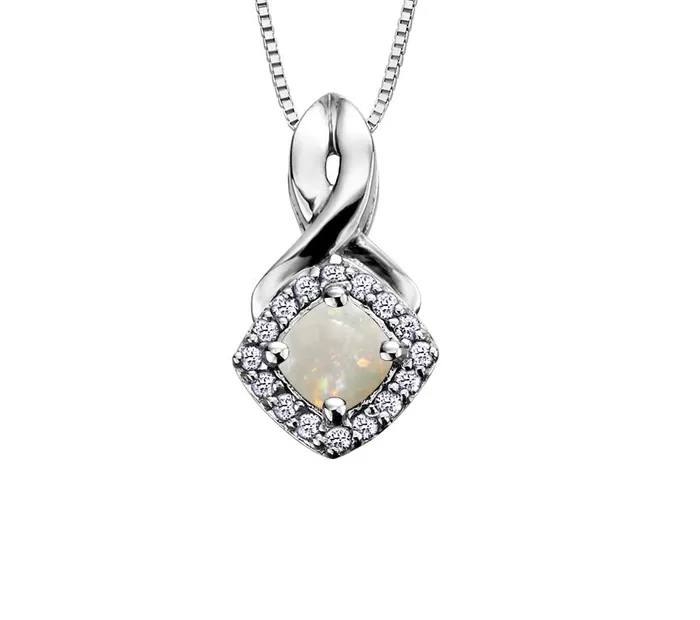 Necklaces Independent Jewellers 10kt White Gold Opal And Diamond Pendant