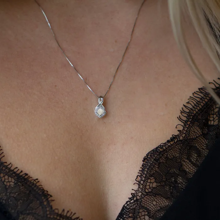 Necklaces Independent Jewellers 10kt White Gold Opal And Diamond Pendant