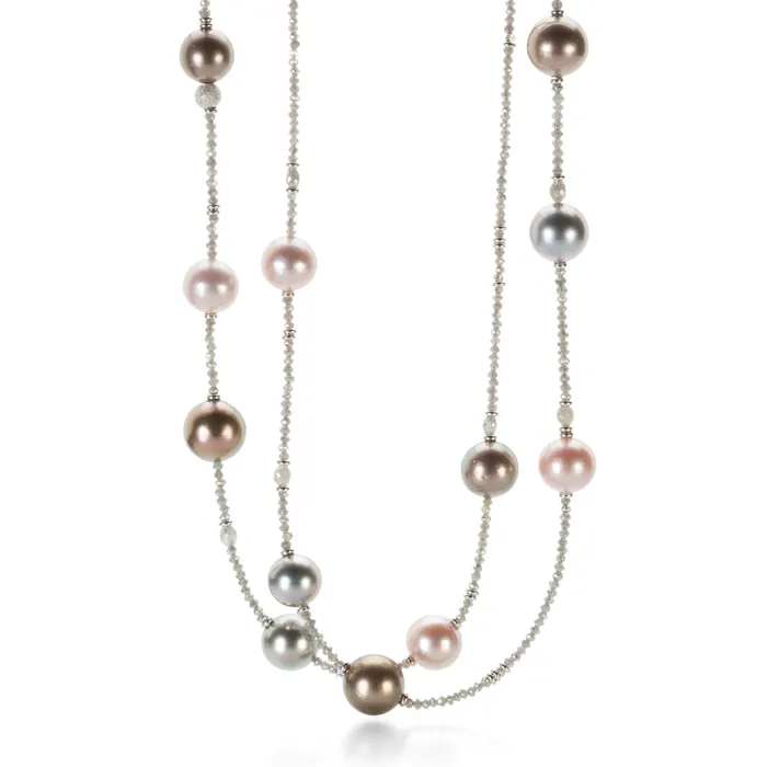 Necklaces MultiColor Pearl and Diamond Necklace Gellner