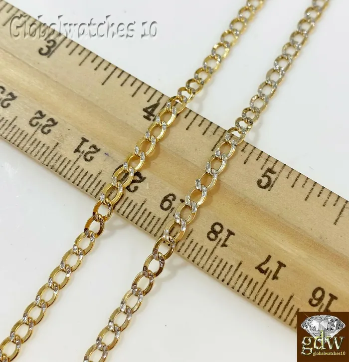 Necklaces Real 10k Yellow Gold Cuban link 4mm Chain with diamond Cut 20 22 24 26 inch Gold and Diamond Necklaces Real 10k Yellow Gold Cuban link 4mm Chain with diamond Cut 20 22 24 26 inch Gold and Diamond