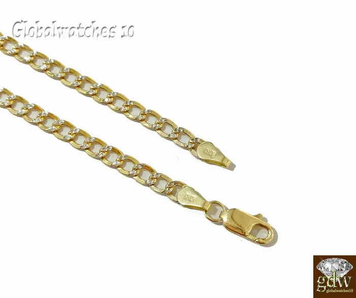 Necklaces Real 10k Yellow Gold Cuban link 4mm Chain with diamond Cut 20 22 24 26 inch Gold and Diamond