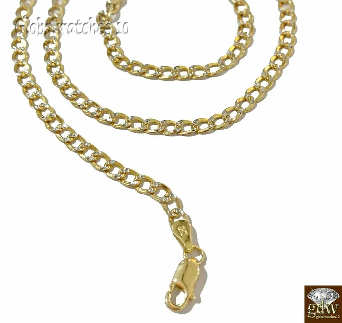 Necklaces Real 10k Yellow Gold Cuban link 4mm Chain with diamond Cut 20 22 24 26 inch Gold and Diamond