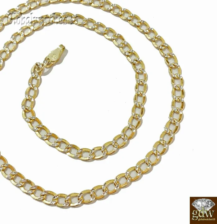 Necklaces Real 10k Yellow Gold Cuban link 4mm Chain with diamond Cut 20 22 24 26 inch Gold and Diamond