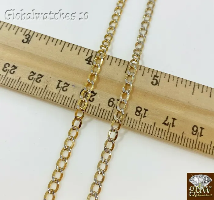 Necklaces Real 10k Yellow Gold Cuban link 4mm Chain with diamond Cut 20 22 24 26 inch Gold and Diamond