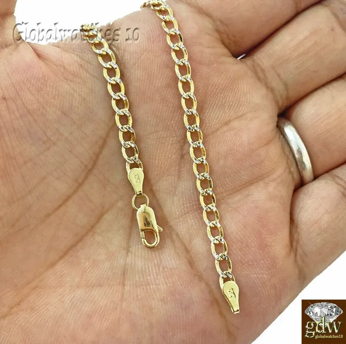 Necklaces Real 10k Yellow Gold Cuban link 4mm Chain with diamond Cut 20 22 24 26 inch Gold and Diamond