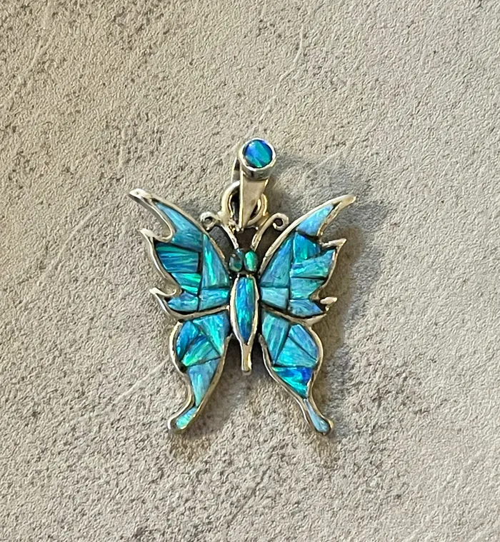 Necklaces SophiaRene Boutique Sterling Silver Opal Butterfly Inlay Pendant