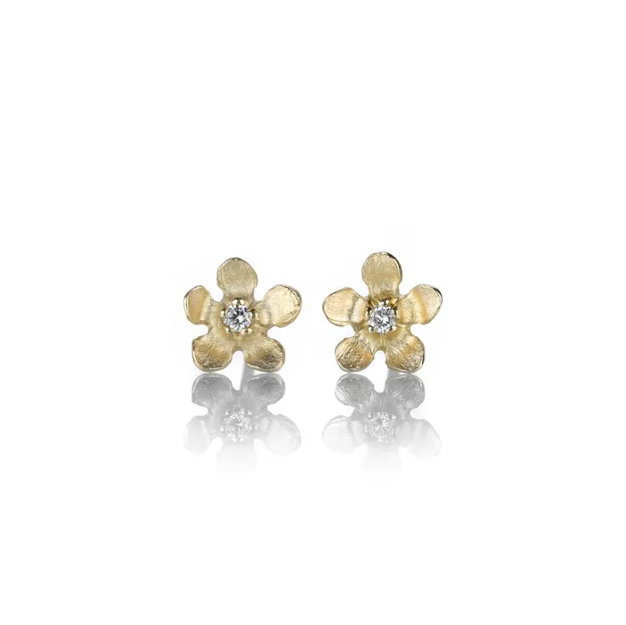 Nicole Landaw Earrings Diamond Open Flower Stud Earrings