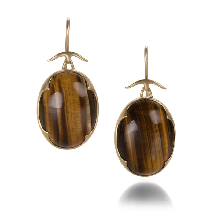 Oval Tigers Eye Scallop Drop Earrings Gabriella Kiss Earrings