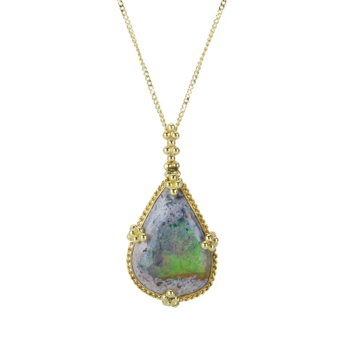 Pear Shaped Mexican Opal Pendant Necklace Amali Necklaces