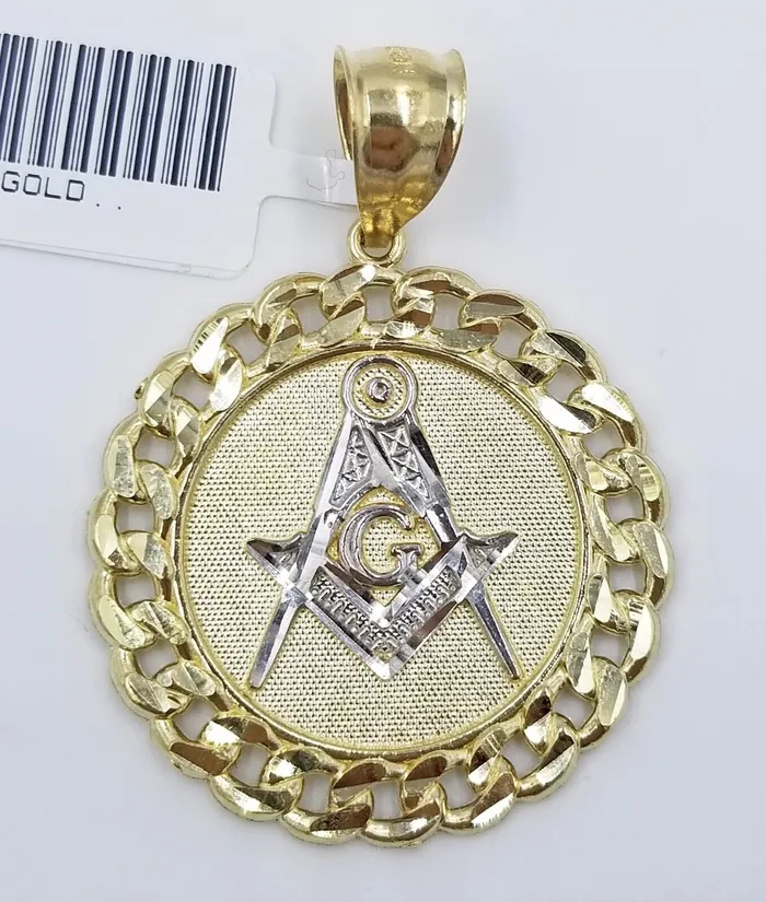 PreStyled Sets 10K Yellow Gold Masonic Pendant Diamond Cut 10Kt Round Gold Charm globalwatches10