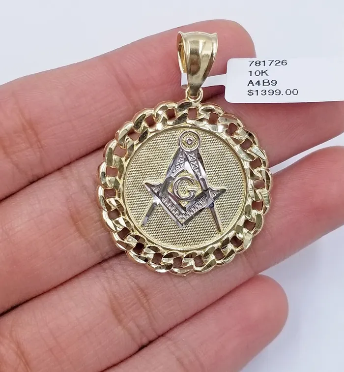 PreStyled Sets 10K Yellow Gold Masonic Pendant Diamond Cut 10Kt Round Gold Charm globalwatches10